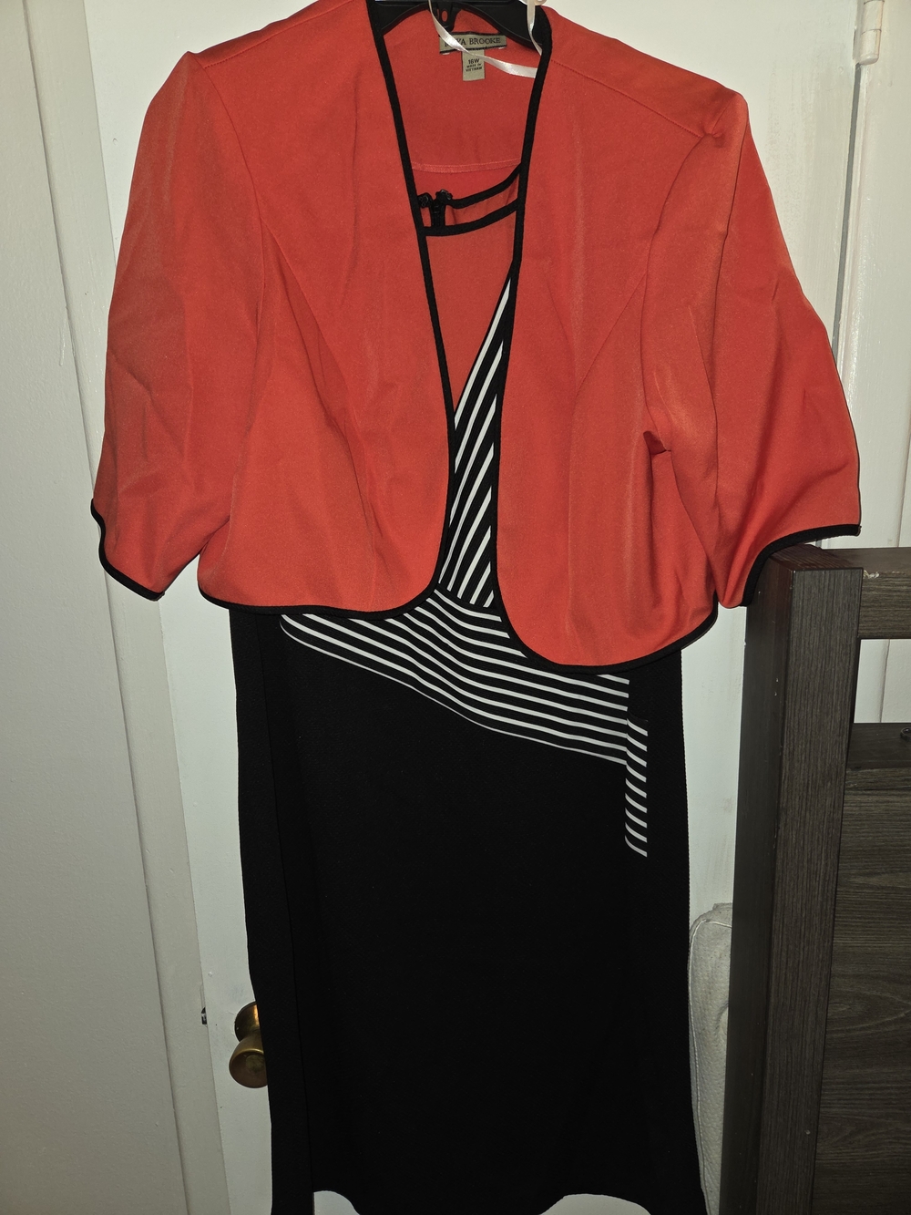 Red & Black Striped Accent Maxi Dress with Bolero